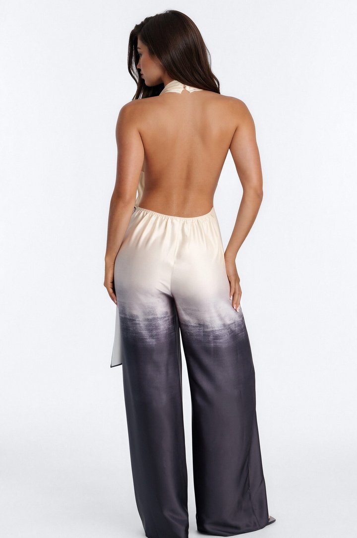 Tina Satin Ombre Draped Jumpsuit - Black