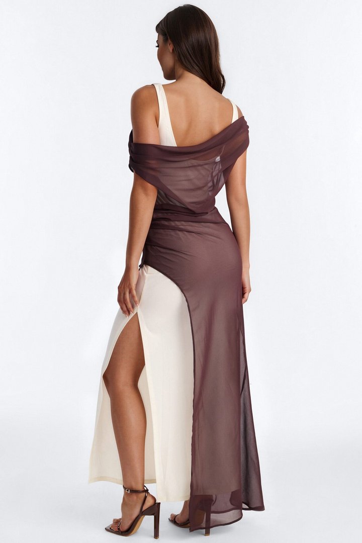 So Chic 2 Piece Maxi Dress Set - Chocolate/Combo
