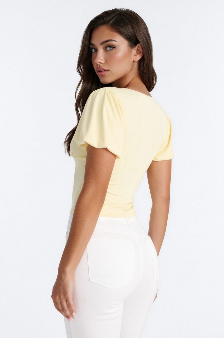 Soft Girl Era Short Puff Sleeve Top - Butter Yellow
