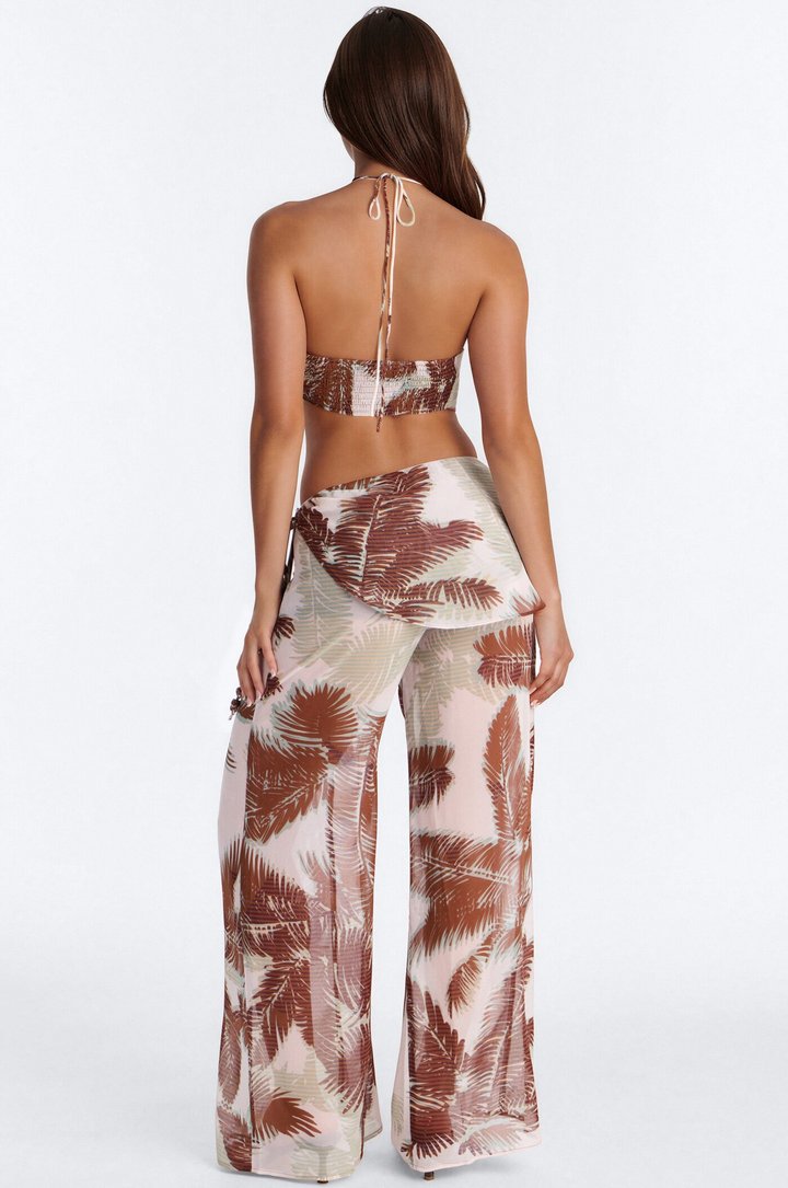 Under The Palms Chiffon Pant Set - Brown/combo