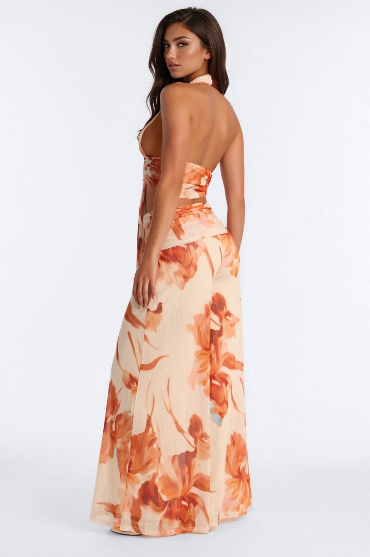 Sunkissed Petals Halter Pant Set - Orange/combo