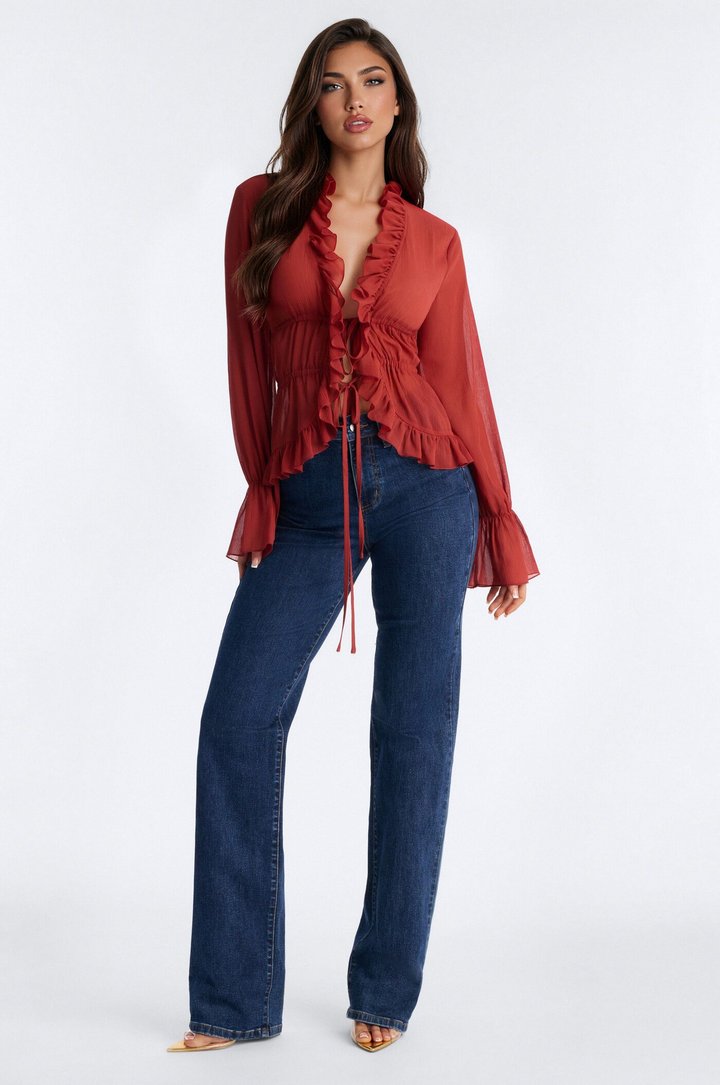 About Me Flyaway Chiffon Ruffle Top - Rust