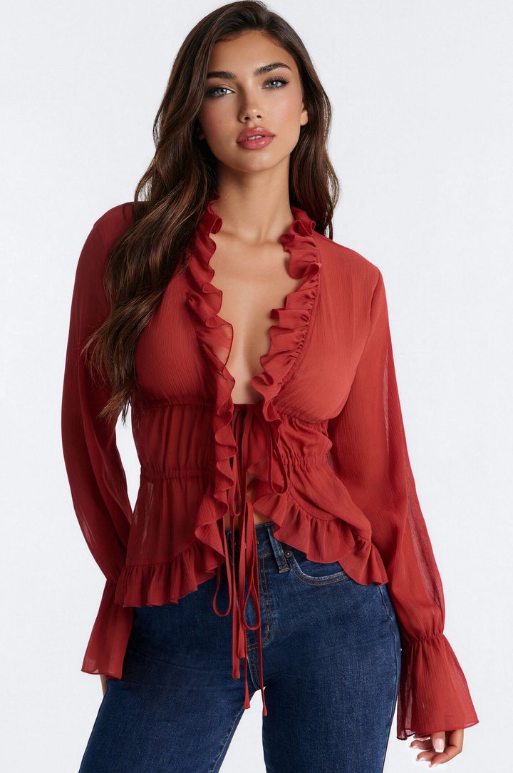 About Me Flyaway Chiffon Ruffle Top - Rust