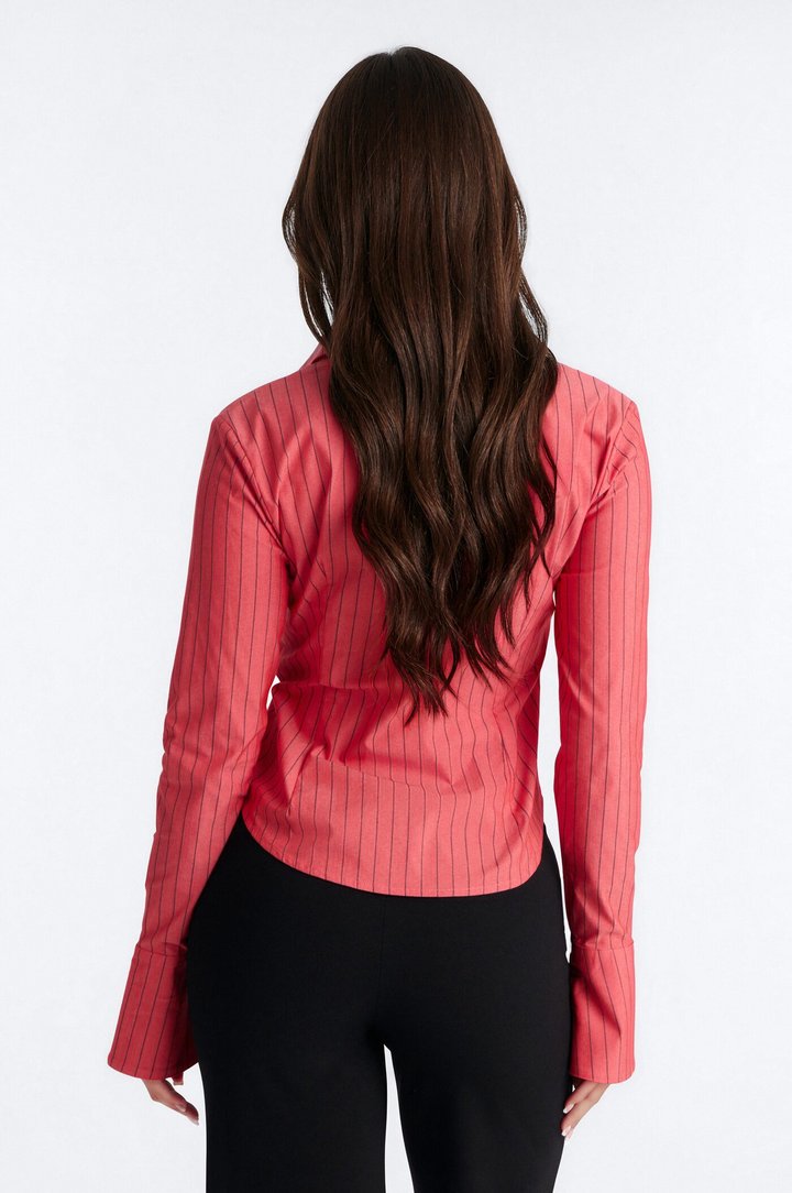 No Time To Chat Striped Poplin Shirt - Red/combo