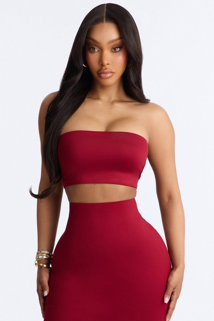 Contour Double Lined Strapless Bandeau Top - DarkRed