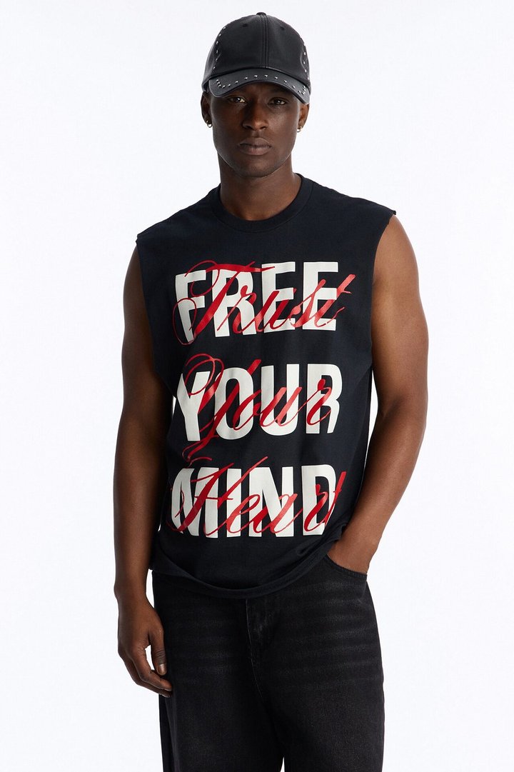 Free Your Mind Oversized Muscle Tank - Black