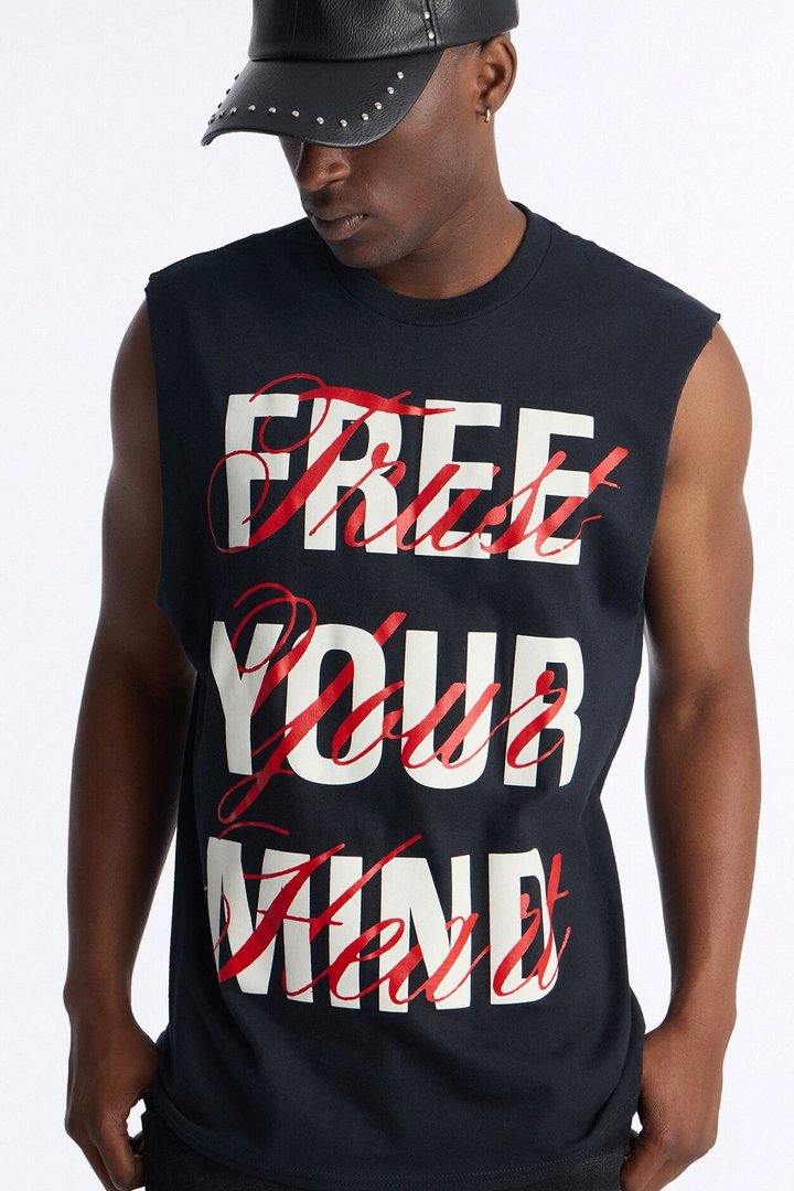 Free Your Mind Oversized Muscle Tank - Black