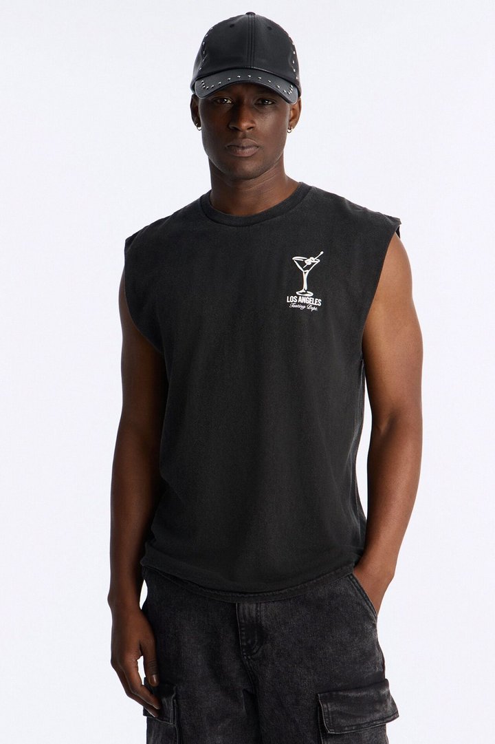 Los Angeles Martini Vintage Muscle Tee - Black