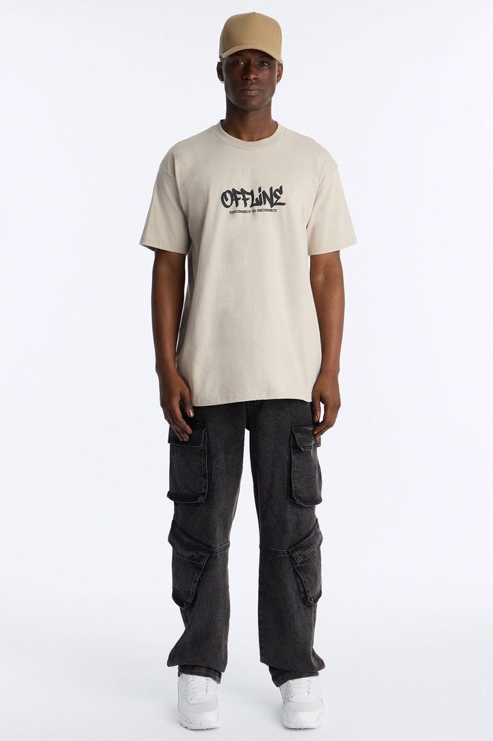 Going Offline Oversized Short Sleeve Tee - Light Grey