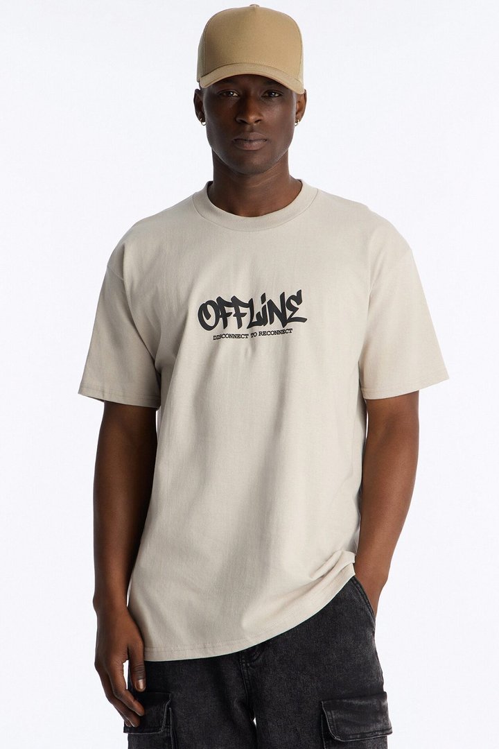 Going Offline Oversized Short Sleeve Tee - Light Grey