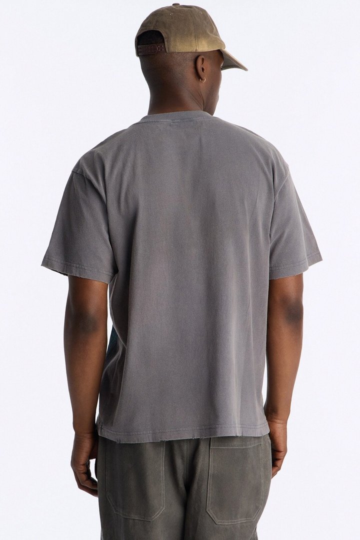Superman Man Of Steel Vintage Heavy Weight Distressed Short Sleeve Tee - Charcoal