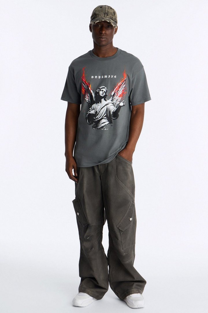 Dopamine On Fire Oversized Short Sleeve Tee - Charcoal