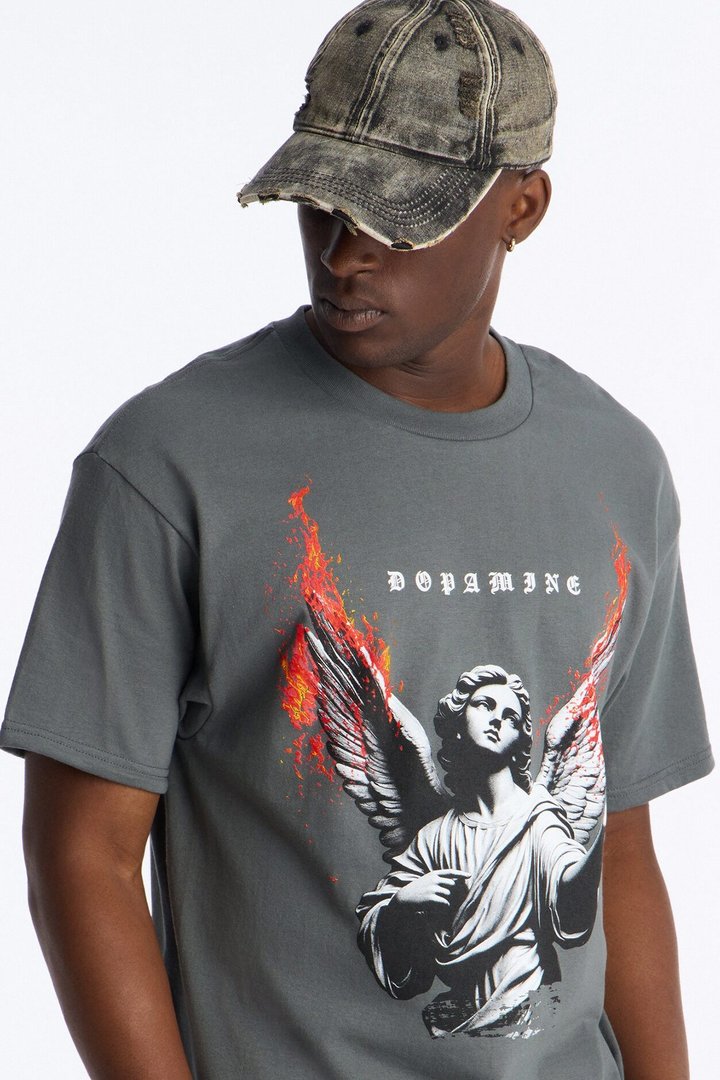 Dopamine On Fire Oversized Short Sleeve Tee - Charcoal