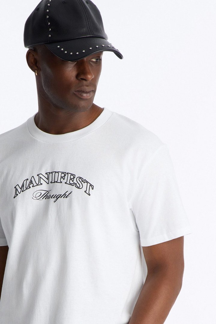 Manifest Thoughts Oversized Short Sleeve Tee - White