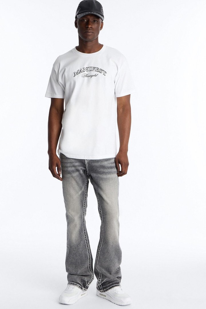 Heavy Stitch Stacked Skinny Flare Jean - Grey