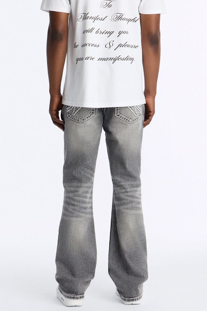 Heavy Stitch Stacked Skinny Flare Jean - Grey