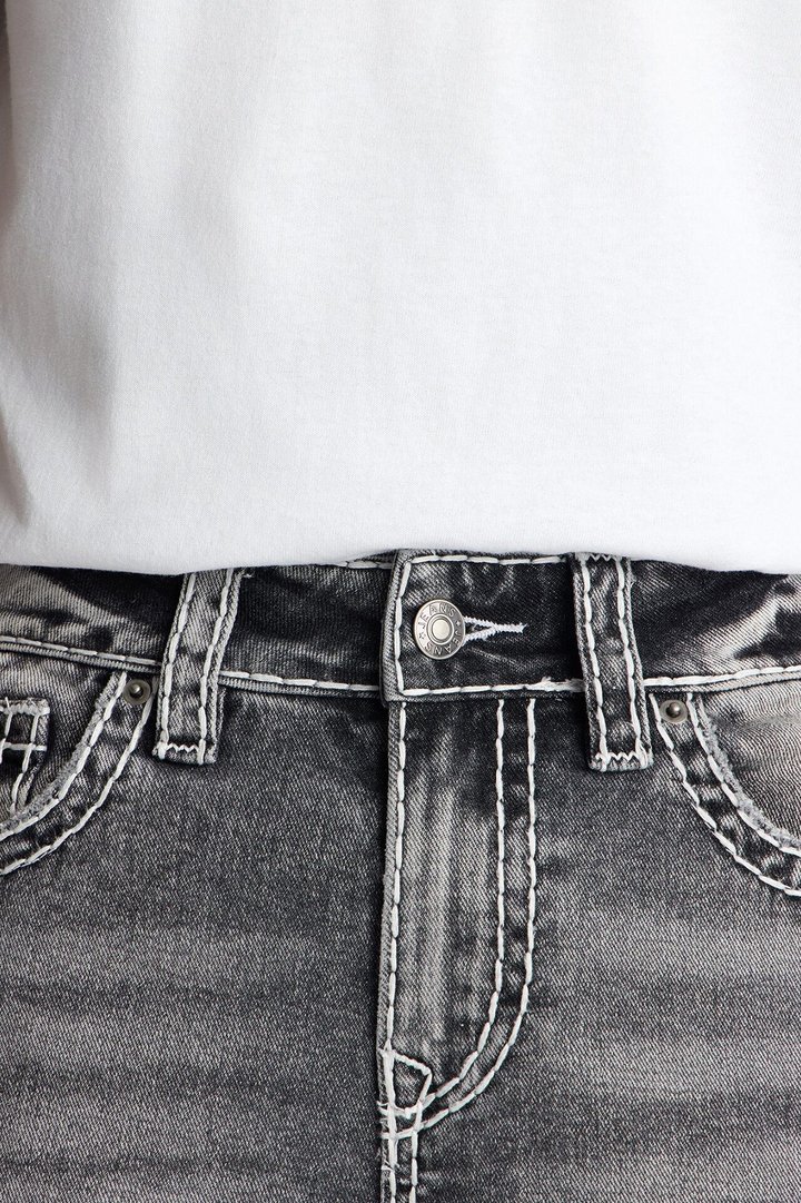Heavy Stitch Stacked Skinny Flare Jean - Grey