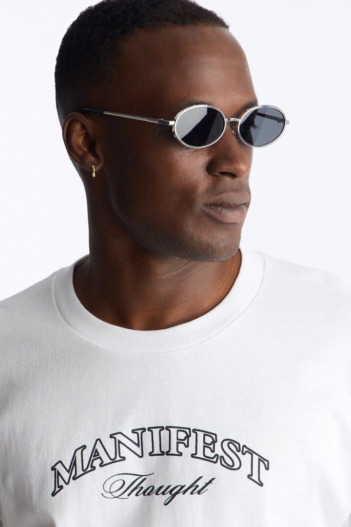 Revived Rhinestone Circular Sunglasses - Silver