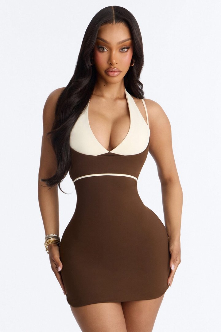 Hustle Matte Form Double Lined Mini Dress - Chocolate/Combo