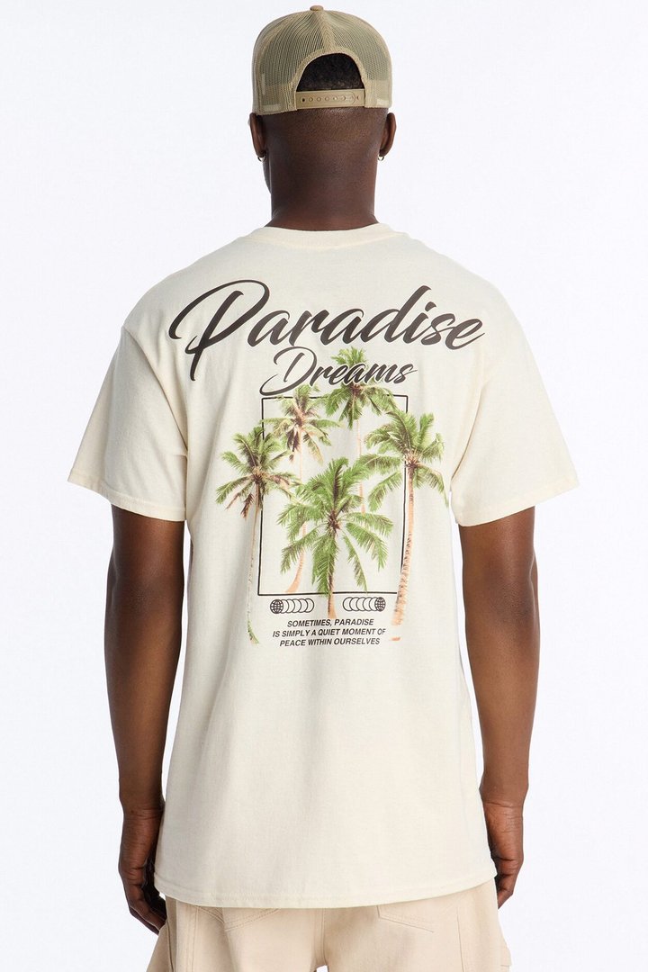 In Paradise Dreaming Oversized Short Sleeve Tee - Natural