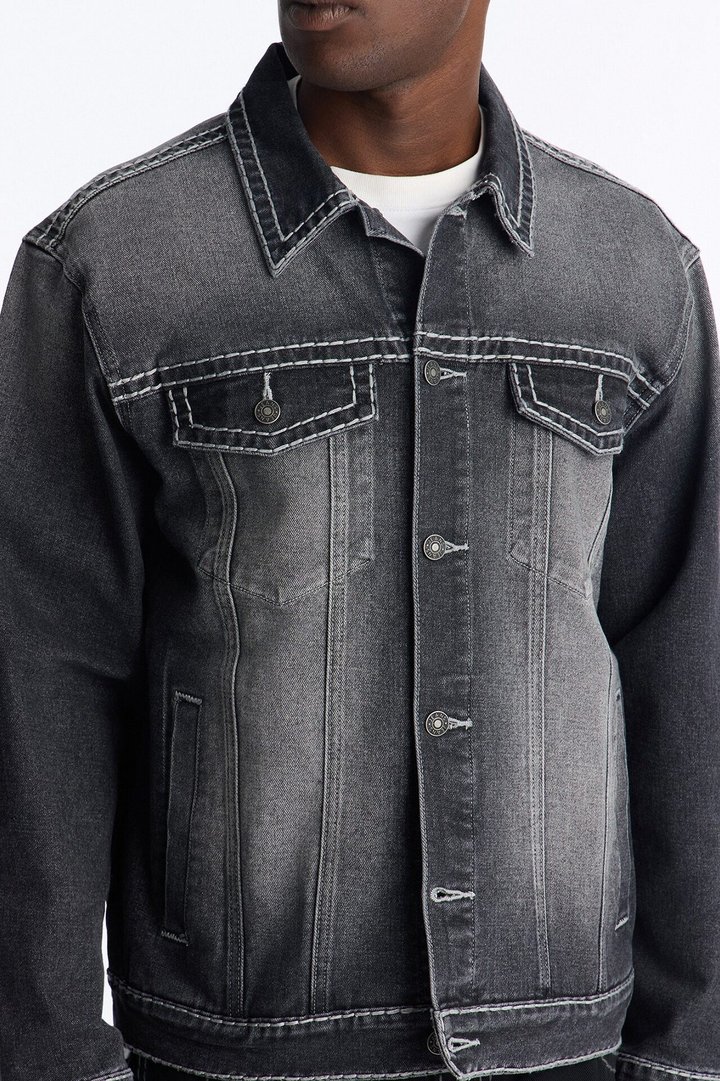 Heavy Stitch Denim Trucker Jacket - Black Wash