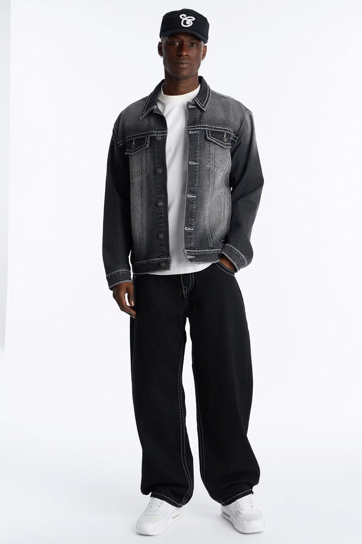 Heavy Stitch Barrel Jean - Black