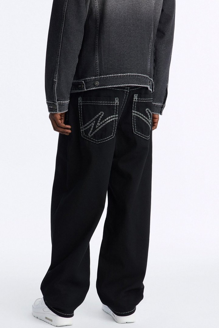 Heavy Stitch Barrel Jean - Black