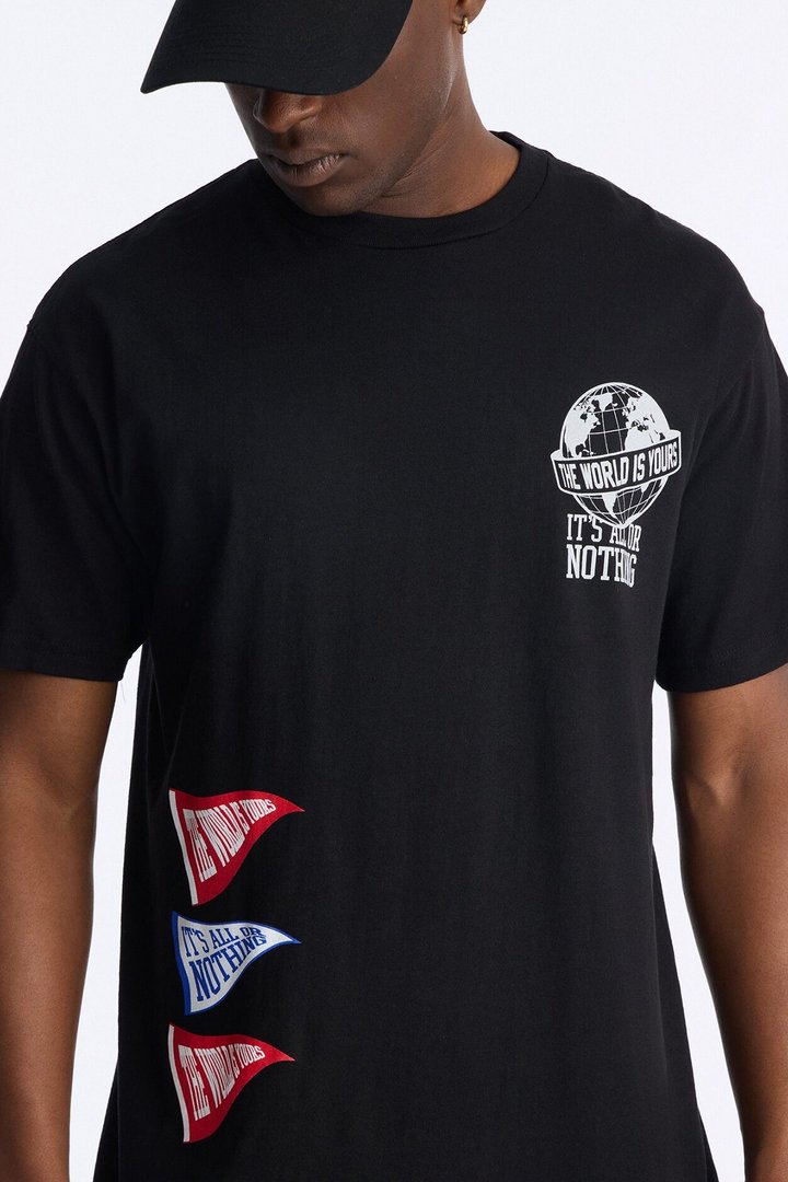 World Is Yours All Or Nothing Oversized Short Sleeve Tee - Black