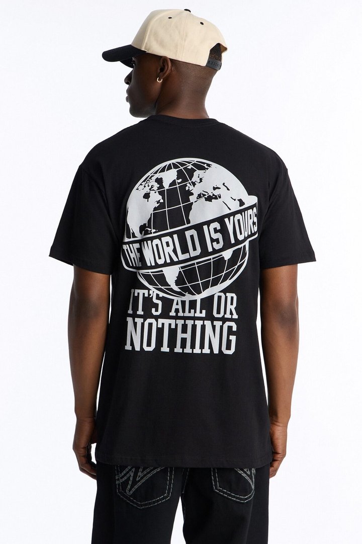 World Is Yours All Or Nothing Oversized Short Sleeve Tee - Black