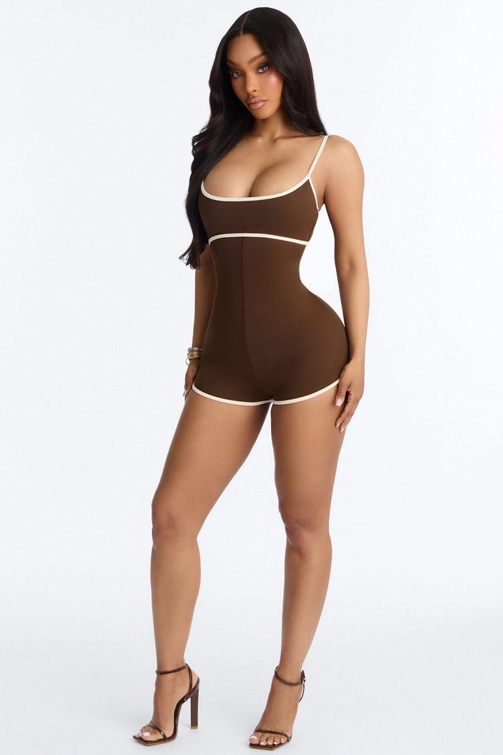 Hustle Matte Form Double Lined Romper - Chocolate/Combo
