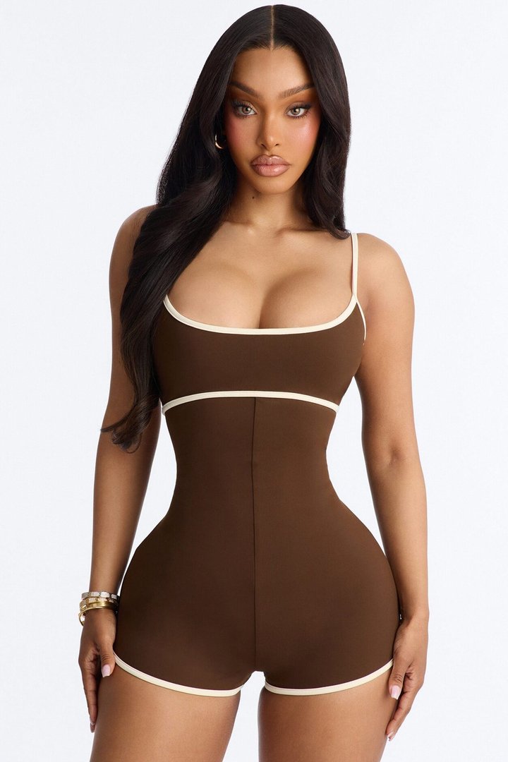 Hustle Matte Form Double Lined Romper - Chocolate/Combo