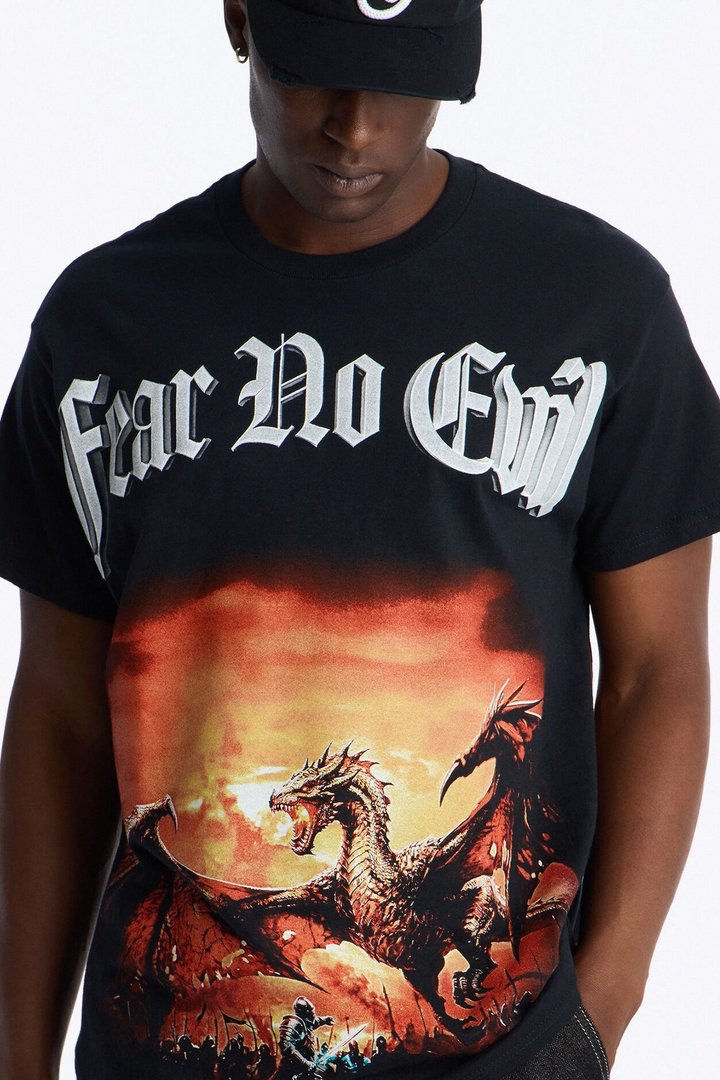 Fear No Evil Oversized Short Sleeve Tee - Black
