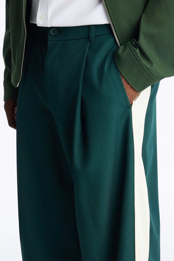 Satin Side Stripe Wide Leg Trouser - Green/combo
