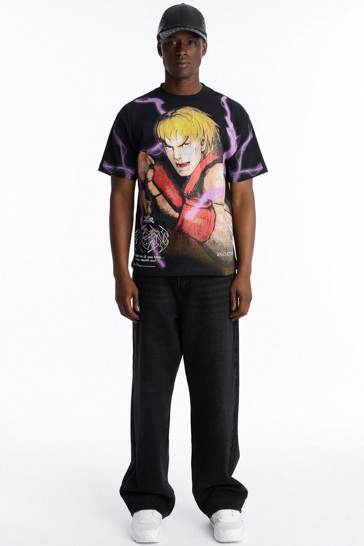 Street Fighter Ken Heavy Weight Boxy Short Sleeve Tee - Black