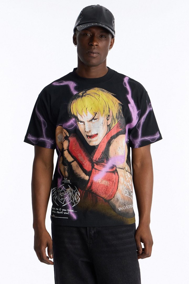 Street Fighter Ken Heavy Weight Boxy Short Sleeve Tee - Black