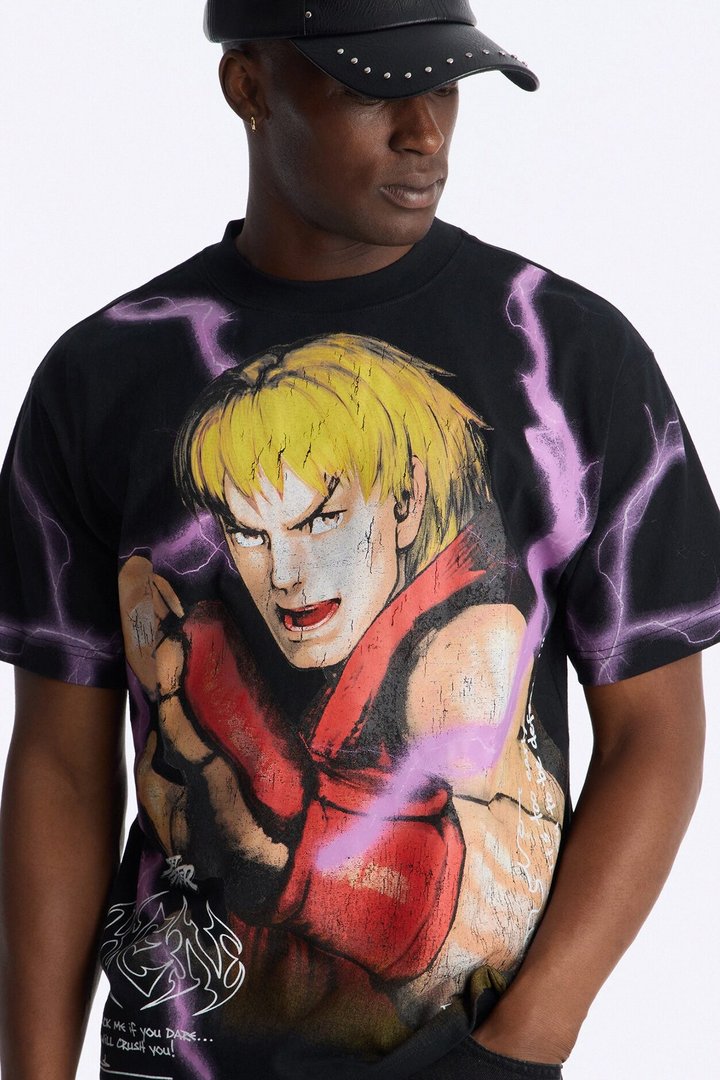 Street Fighter Ken Heavy Weight Boxy Short Sleeve Tee - Black