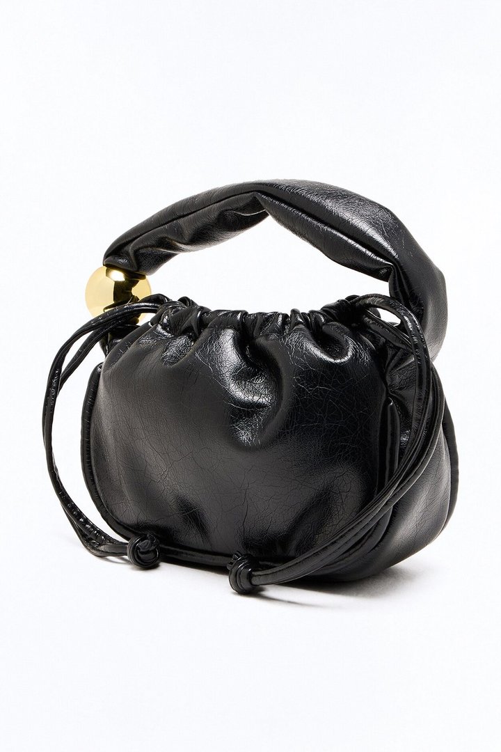 A Little Bit Of Drama Faux Leather Shoulder Handbag - Black