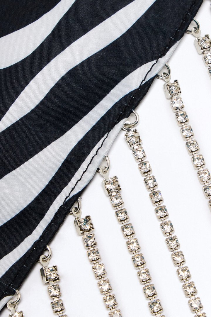 Wild Beauty Rhinestone Fringe Head Scarf - Black/White