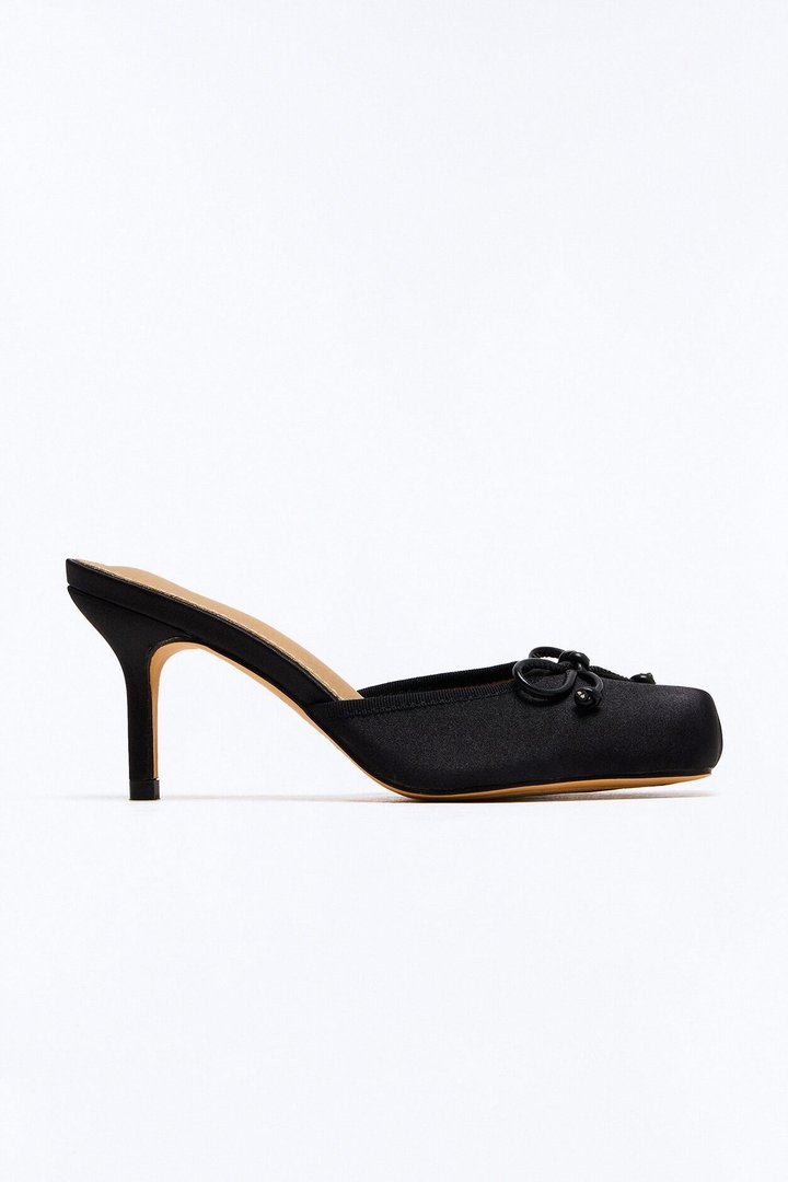 Romance Satin Bow Ballet Pumps - Black