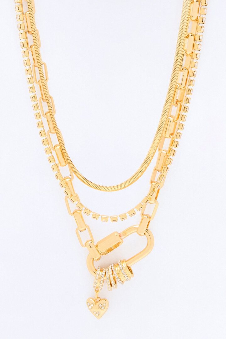 Heart Lock Layered Necklace - Gold