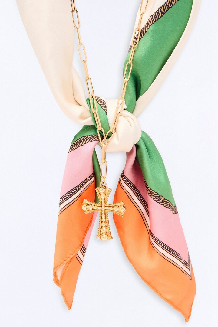 Postcard From Capri Scarf Necklace - Gold/Orange