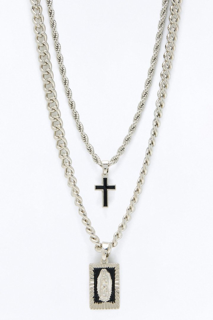 Saint Of Faith Pendant Necklace Set - Silver
