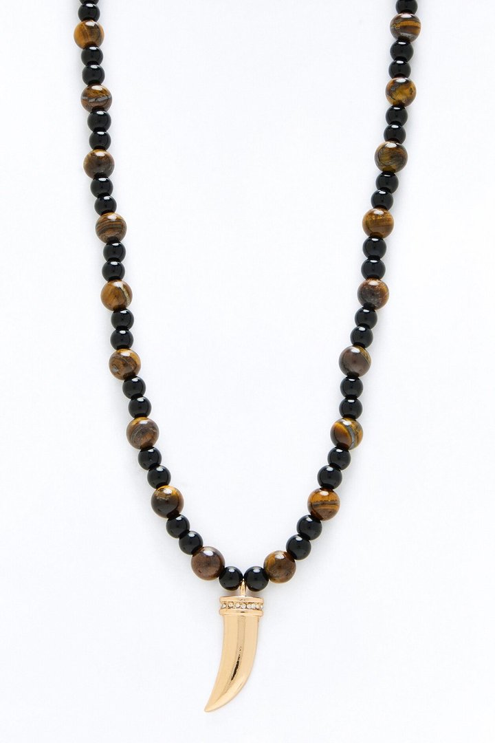 Beaded Tiger Tooth Necklace - Gold