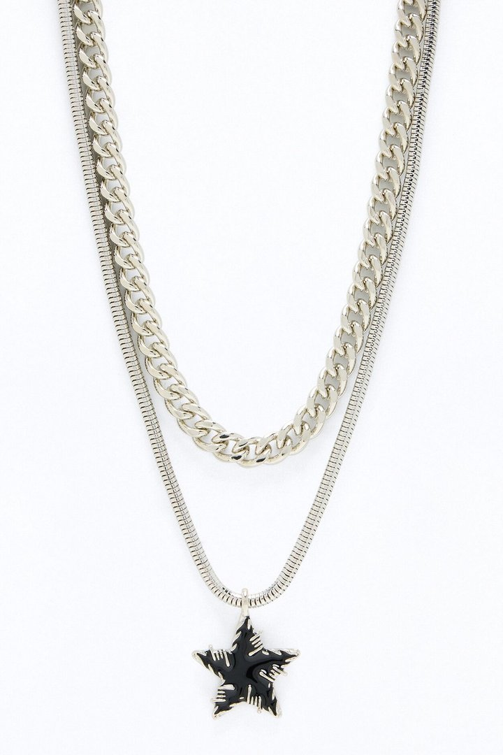 Barbed Wire Star Necklace Set - Silver