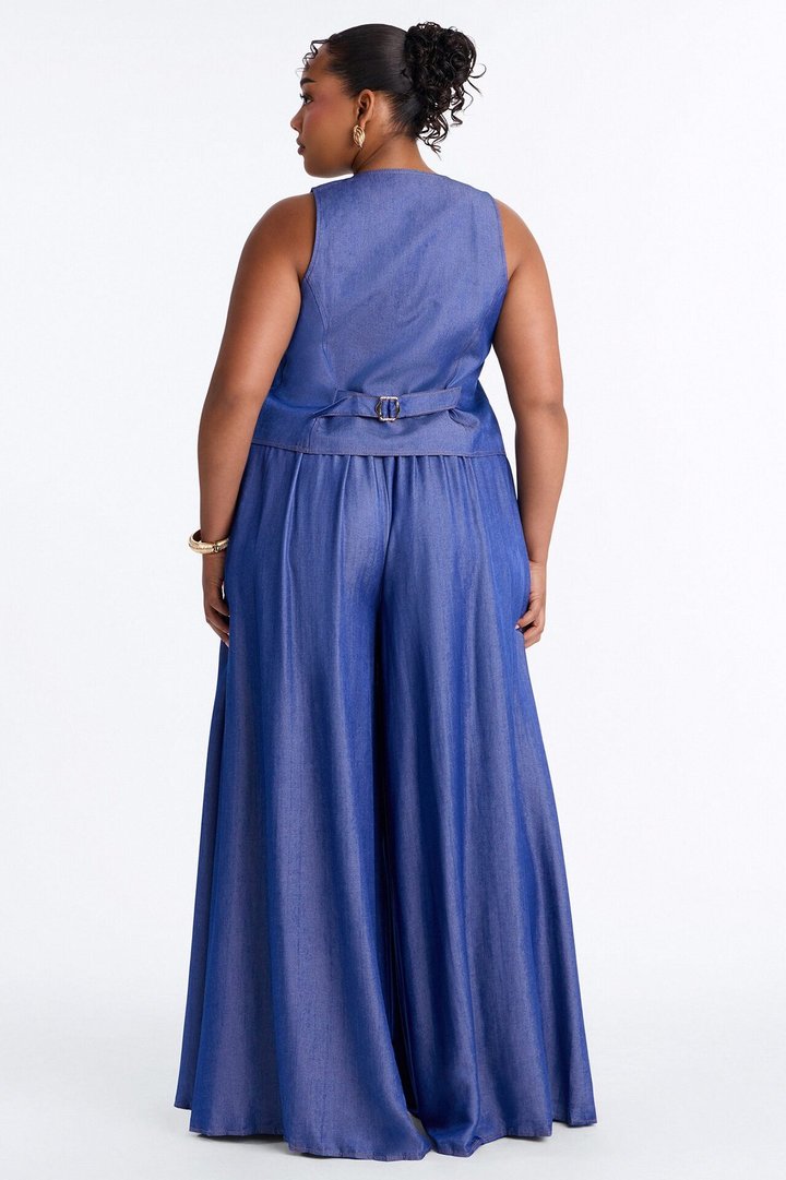 Pleated Prestige Denim Skirt Set - Dark Wash