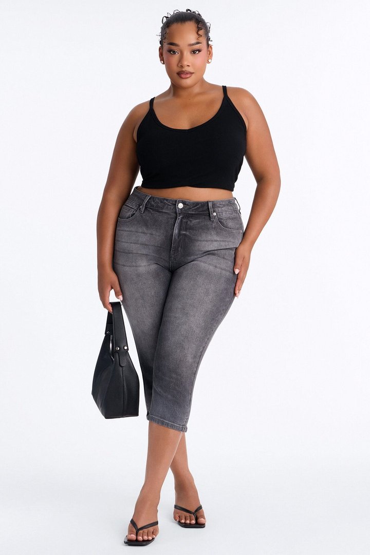 Sweet And Sassy Stretch Capri Jeans - Grey