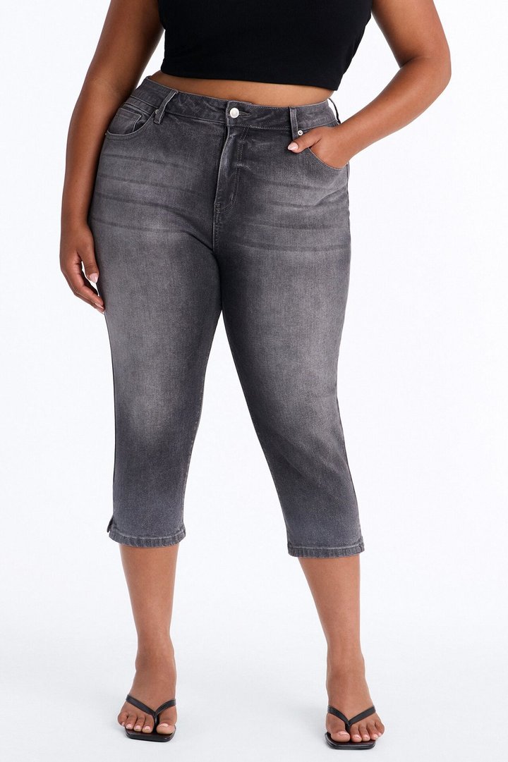 Sweet And Sassy Stretch Capri Jeans - Grey