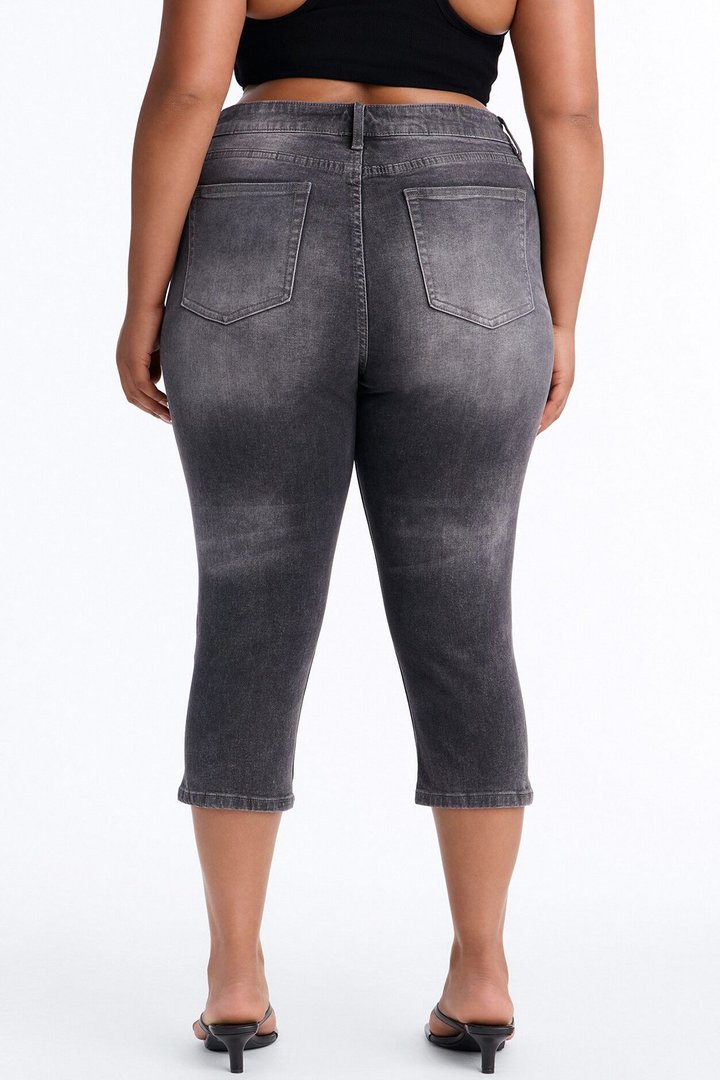 Sweet And Sassy Stretch Capri Jeans - Grey