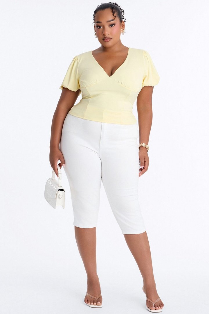 Soft Girl Era Short Puff Sleeve Top - Butter Yellow