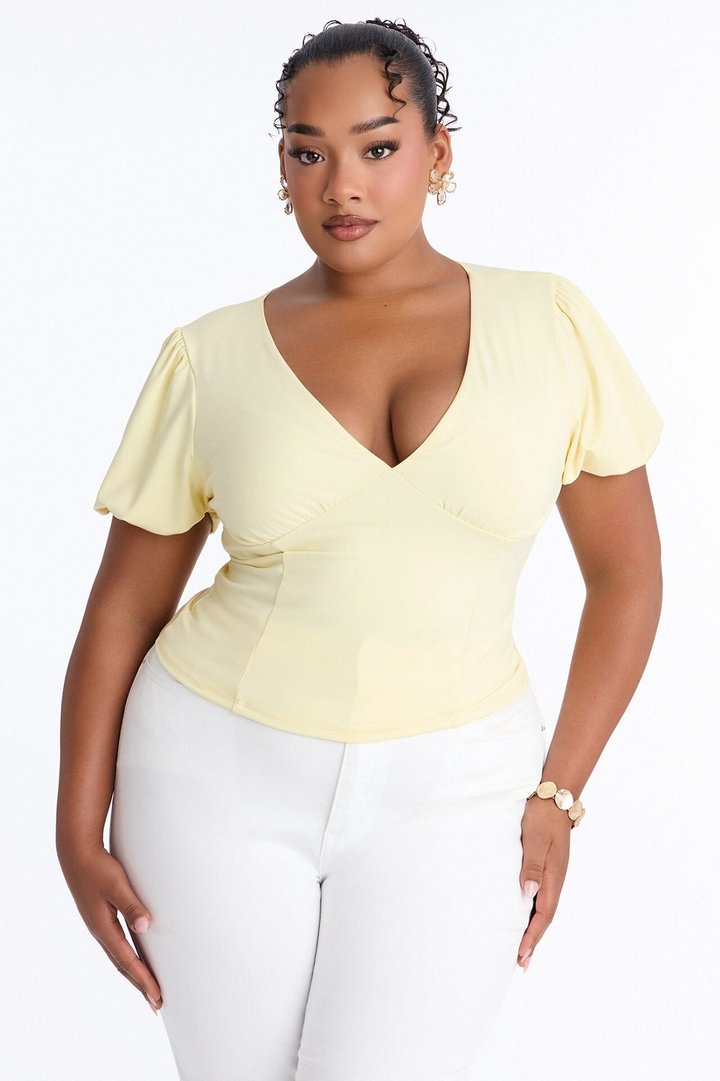 Soft Girl Era Short Puff Sleeve Top - Butter Yellow